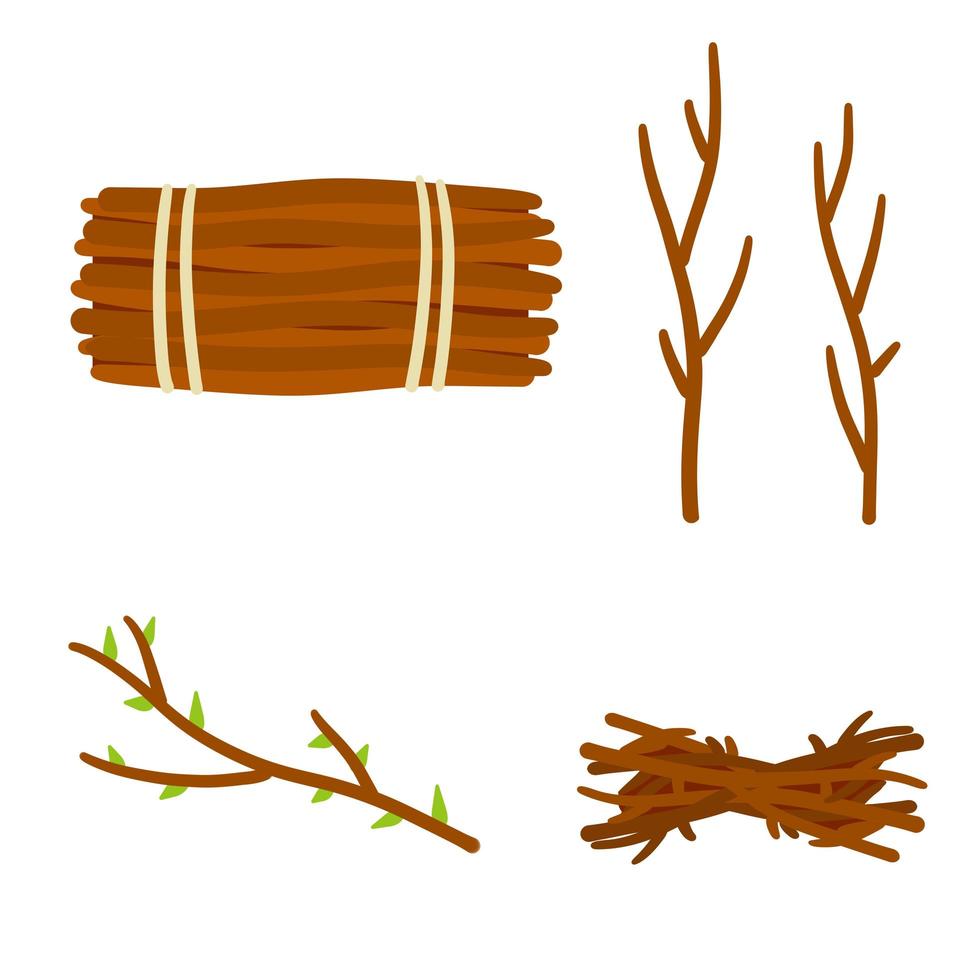 Set of wood. Twigs for fire. Bundle of firewood. vector