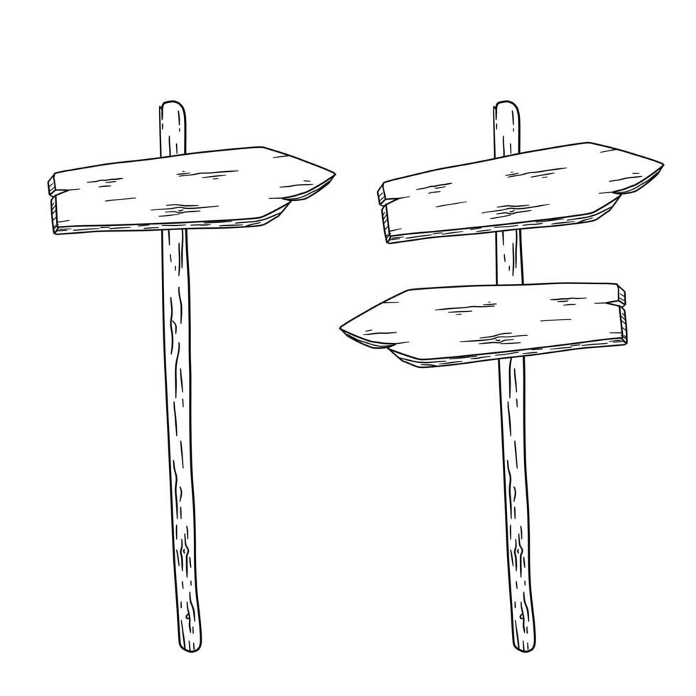 Wooden signpost. Path and route. Information index. vector