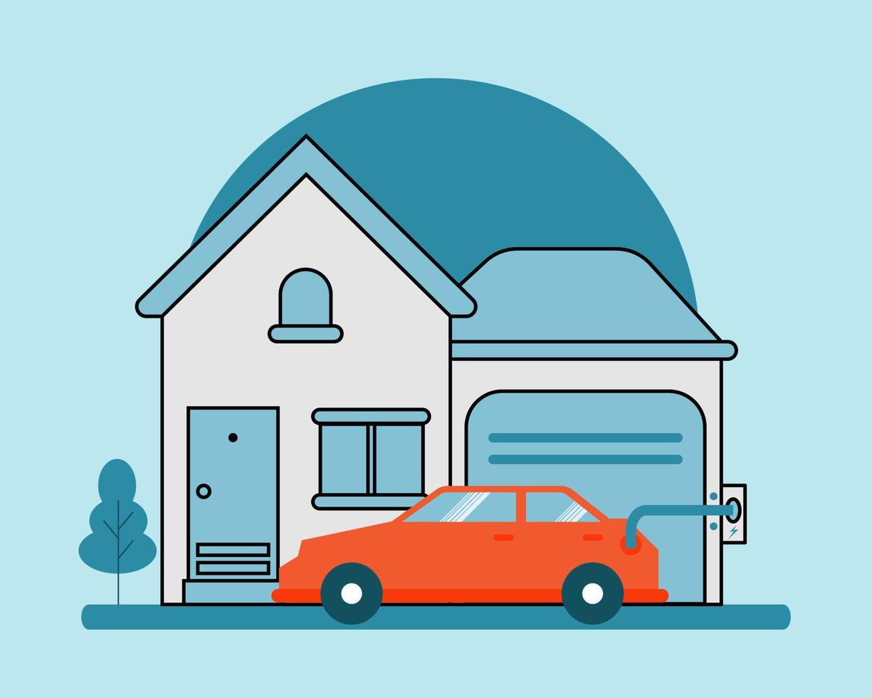 Electric vehicle charging station for home. Cartoon vector style for your design