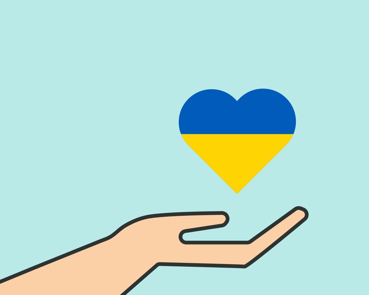 No war in Ukraine concept. Hand with heart. Cartoon vector style for your design