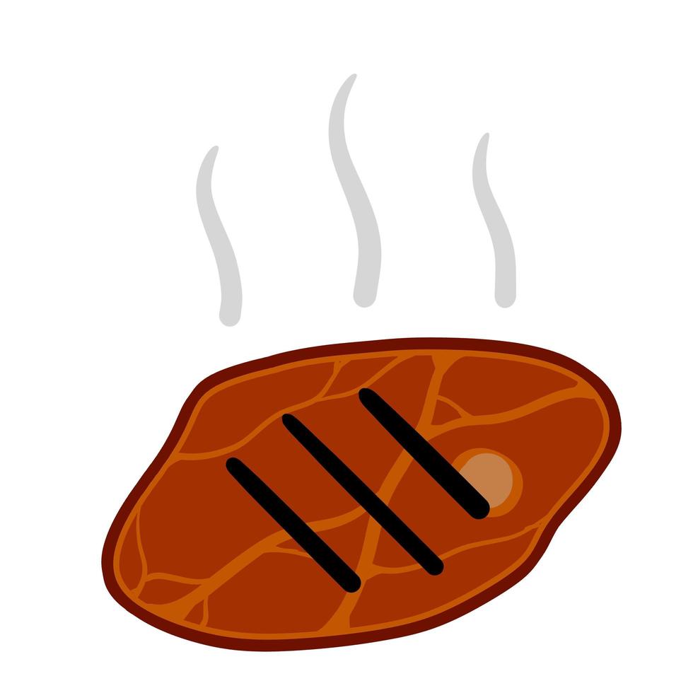 Fried meat. Steak and barbecue of strong roast. Piece of food slice. vector