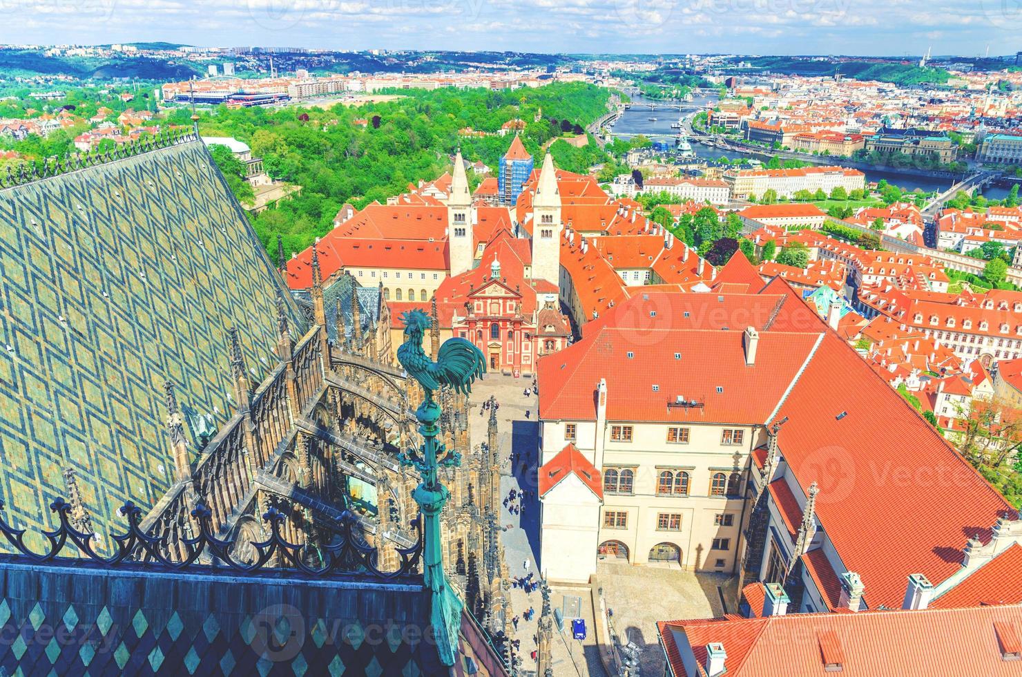 Top aerial view of Prague with courtyard square of Prague Castle and Old Royal Palace photo