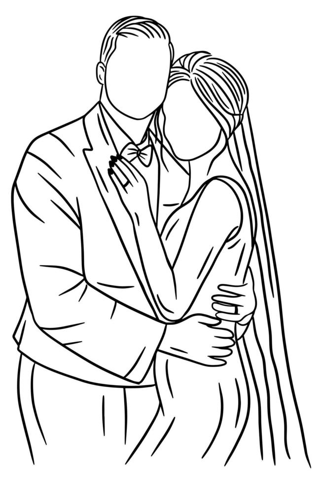 Couple Happy Wedding Women Men Wife Husband Line Art illustration vector