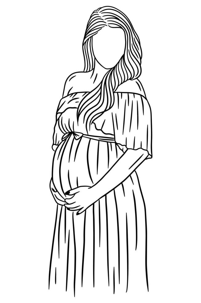 Happy Couple Maternity Pose Husband and Wife Pregnant Line Art illustration vector