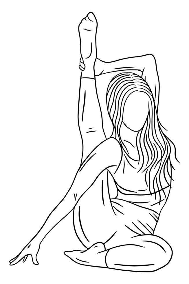 mujer yoga pose meditación relajante línea arte ilustración vector