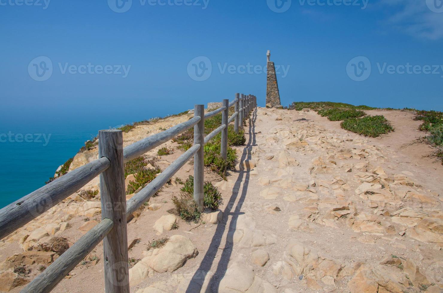 Portugal, Cabo da Roca, The Western Cape Roca of Europe, hiking trails on the Cape Roca, wooden handrails photo