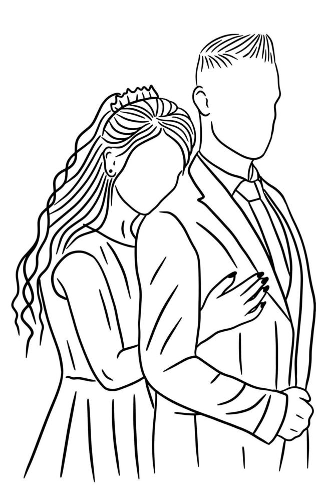 Couple Happy Wedding Women Men Wife Husband Line Art illustration vector