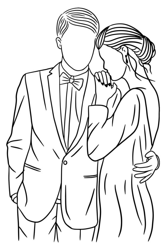Couple Happy Wedding Women Men Wife Husband Line Art illustration vector