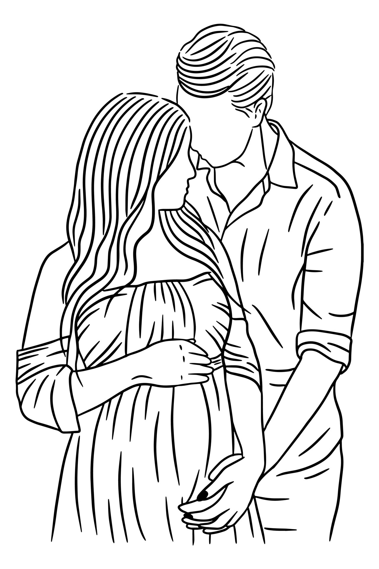 Happy Couple Maternity Pose Husband and Wife Pregnant Line Art