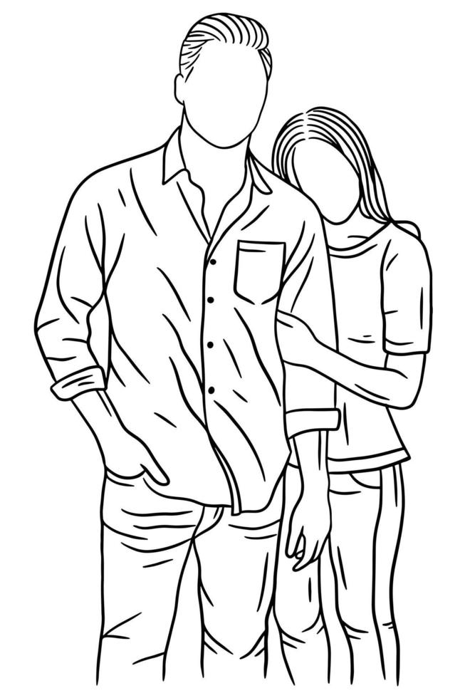 pareja feliz novio y novia mujeres hombres niña línea arte ilustración vector