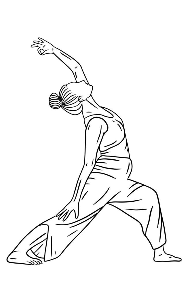mujer yoga pose meditación relajante línea arte ilustración vector