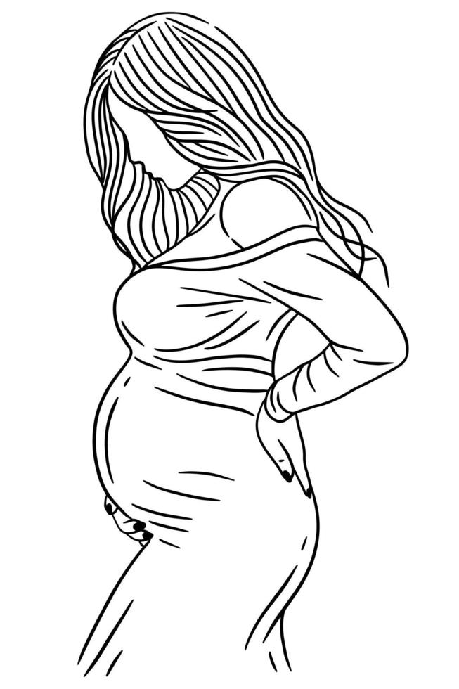 pareja feliz pose de maternidad marido y mujer embarazada ilustración de arte lineal vector