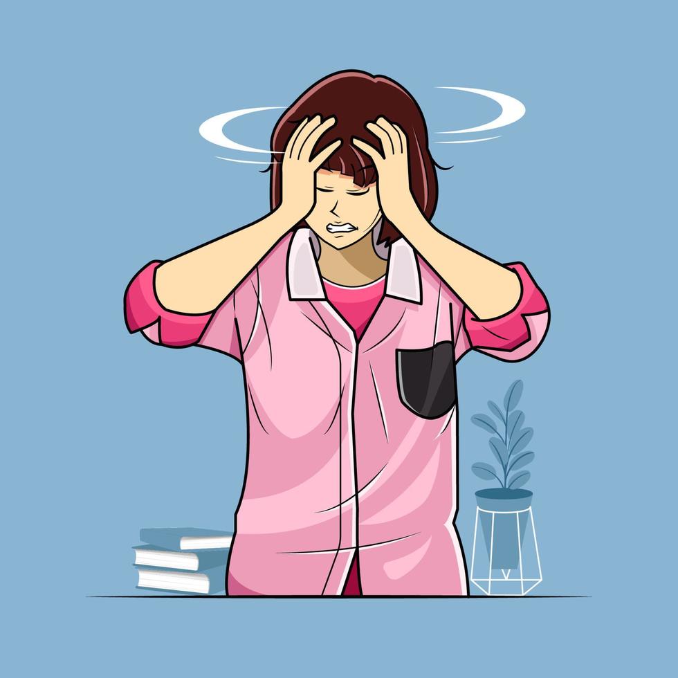 Young girl touching her head vector illustration free download