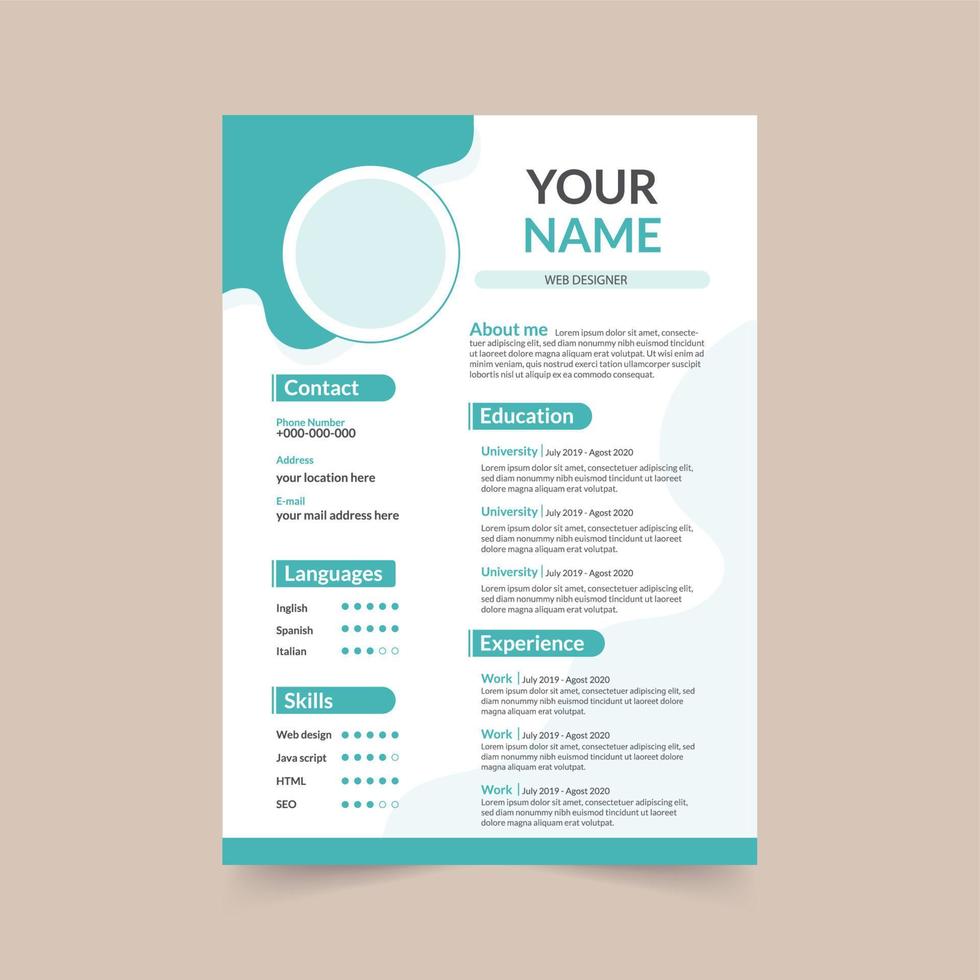 Creative Resume CV Template Design in A4 Paper. vector