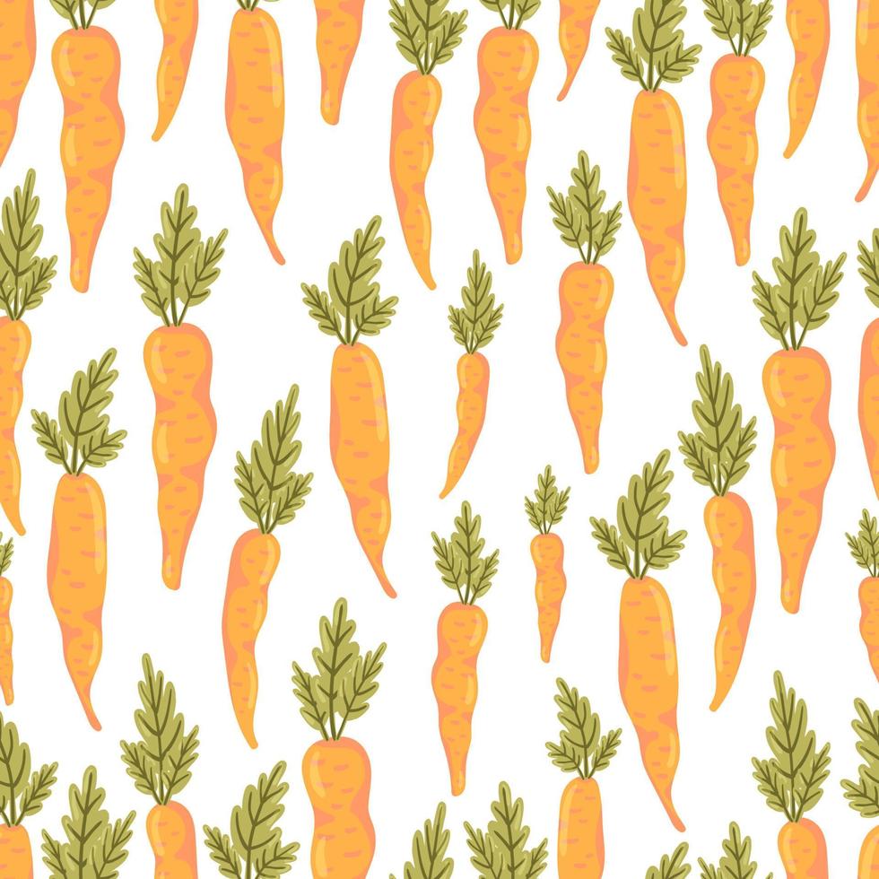 Cartoon carrot vector seamless pattern. Vegetable, healthy vegan food background. Easter theme texture.