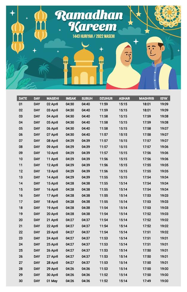 Fasting Month Calendar Template vector