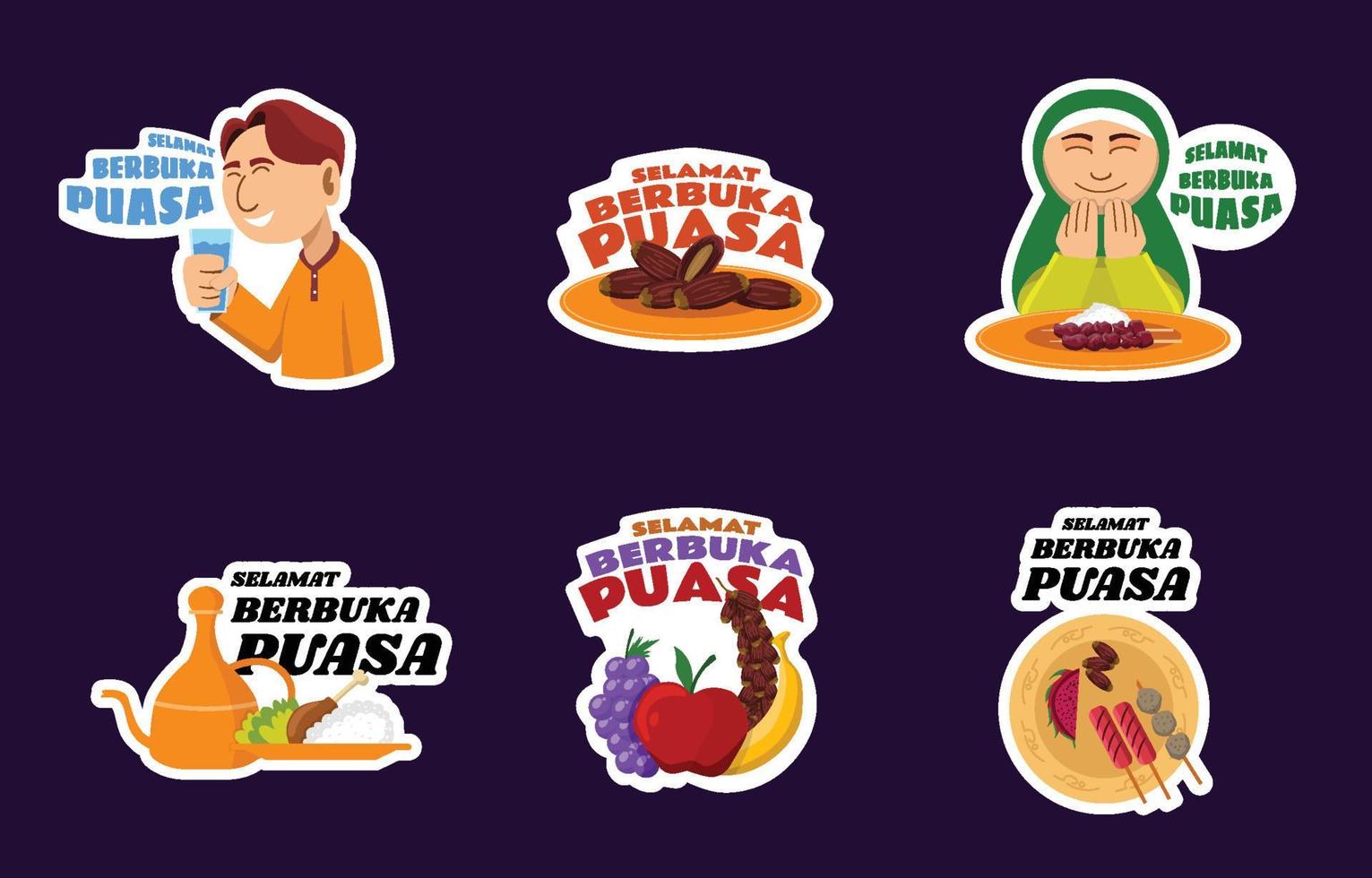 Sticker Set of Happy Iftar vector