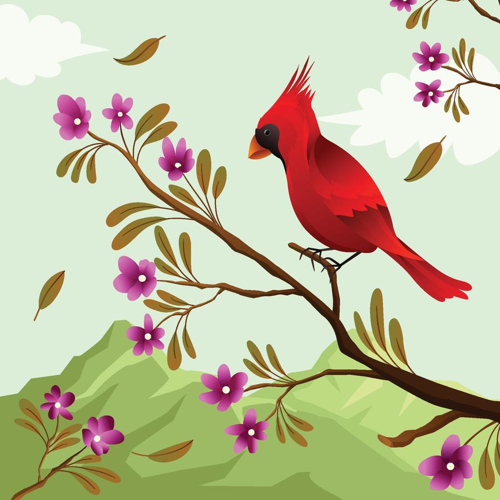 pájaro cardenal en el fondo de primavera vector
