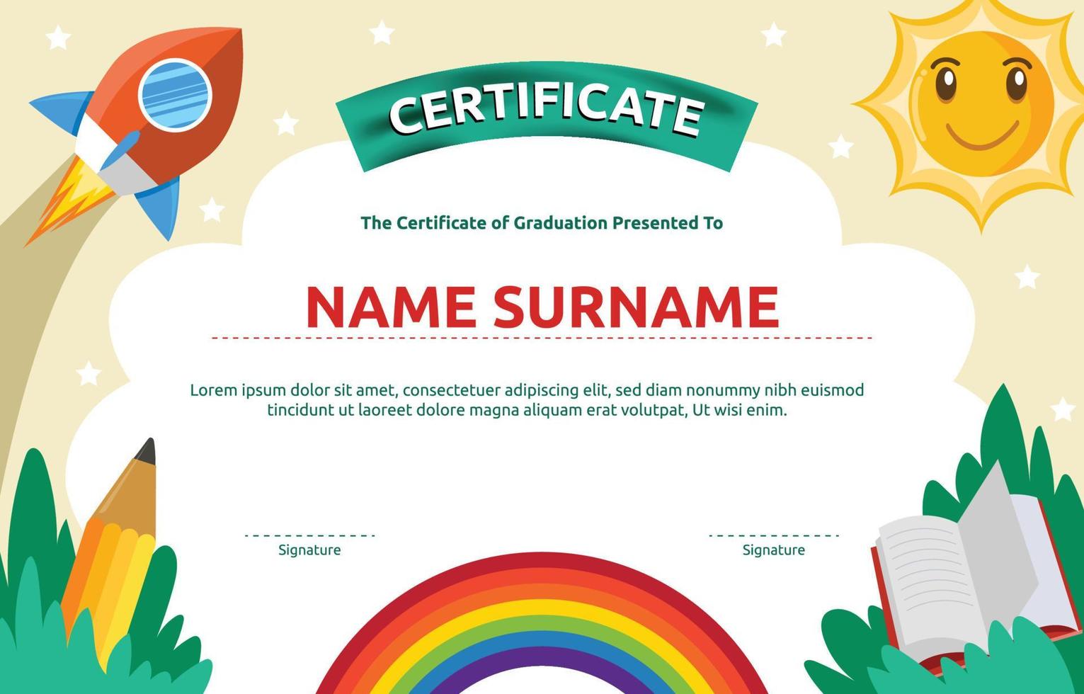 Kindergarten Graduation Certificate Template vector