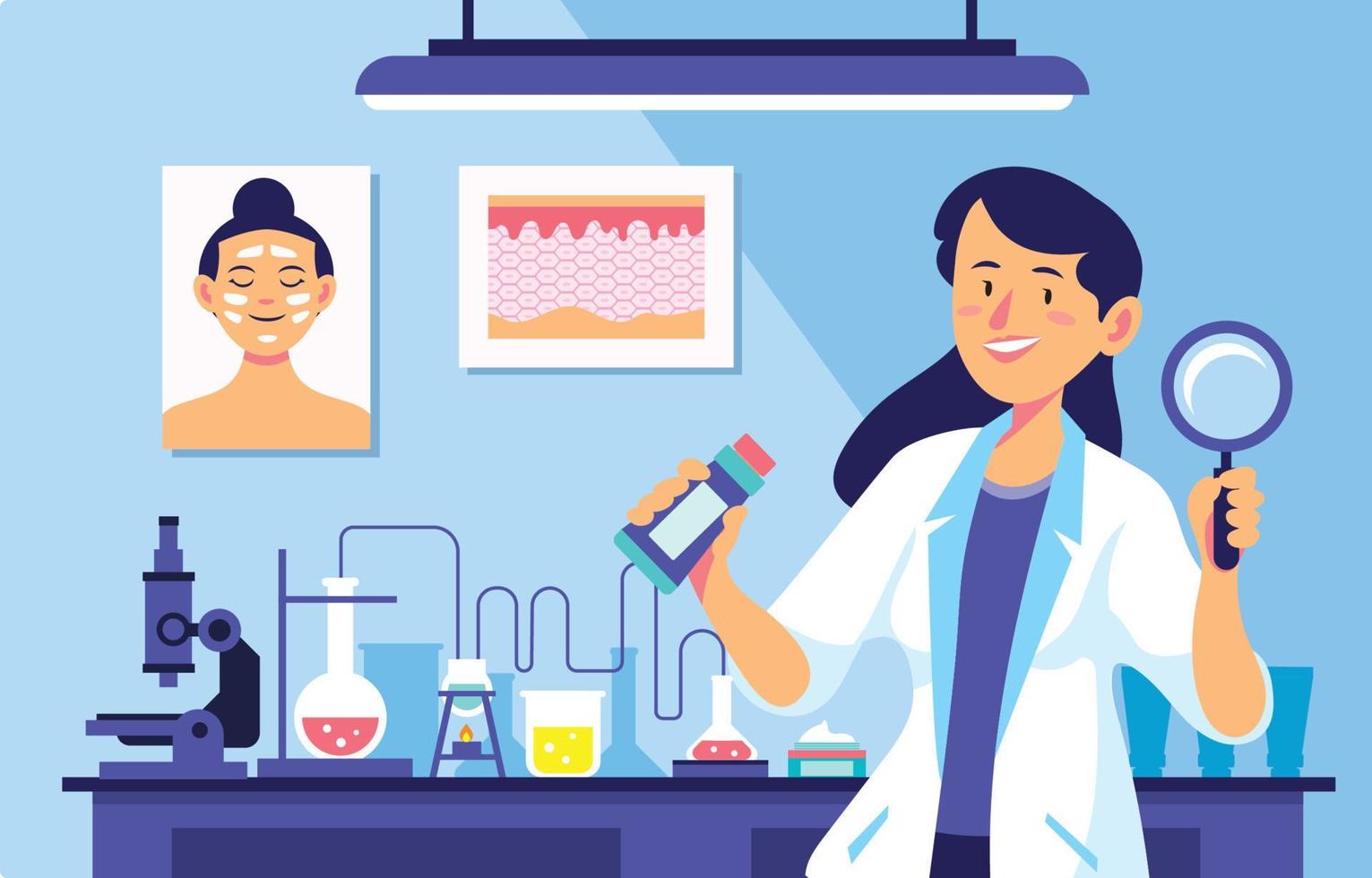 Scientist Work In Skin Care Laboratory vector