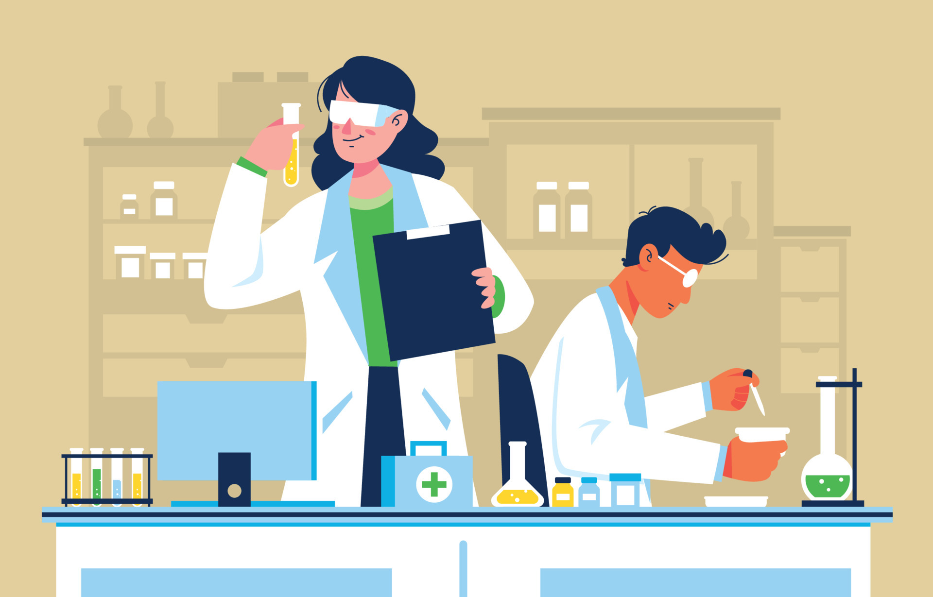 Scientist Work in Medical Laboratory 6143505 Vector Art at Vecteezy