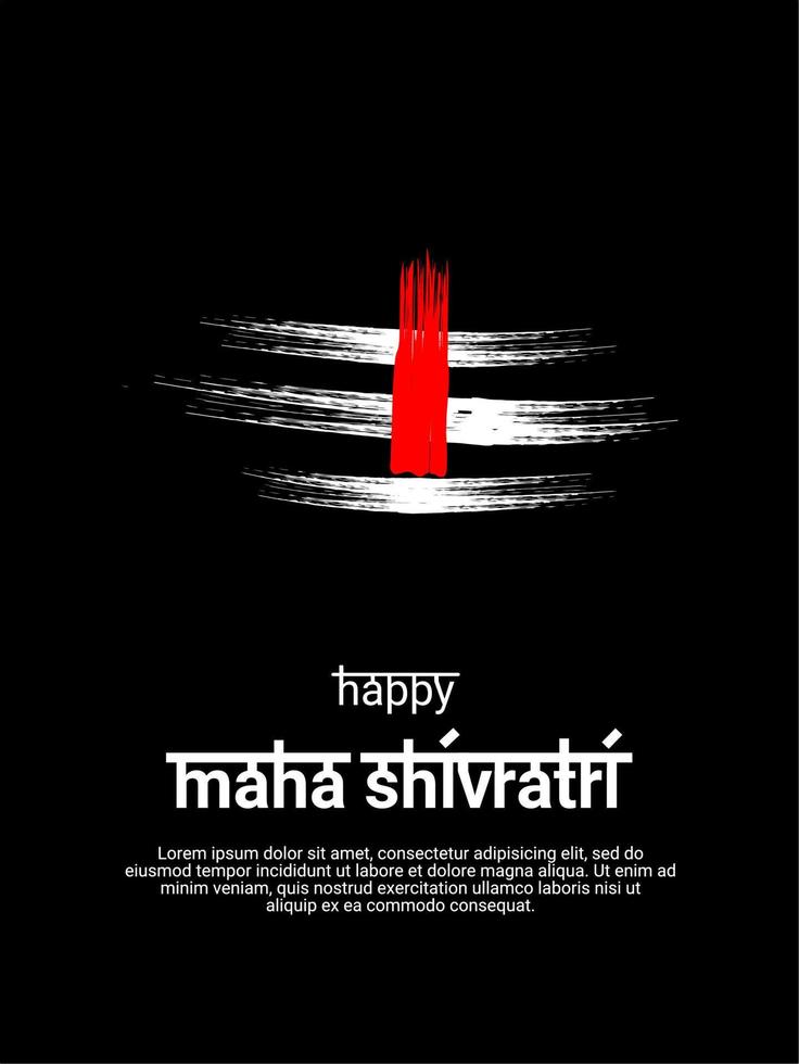 tarjeta de felicitación para el festival hindú mahashivratri, signo de textura grunge mahadev tilak, sobre fondo negro. ilustración vectorial vector