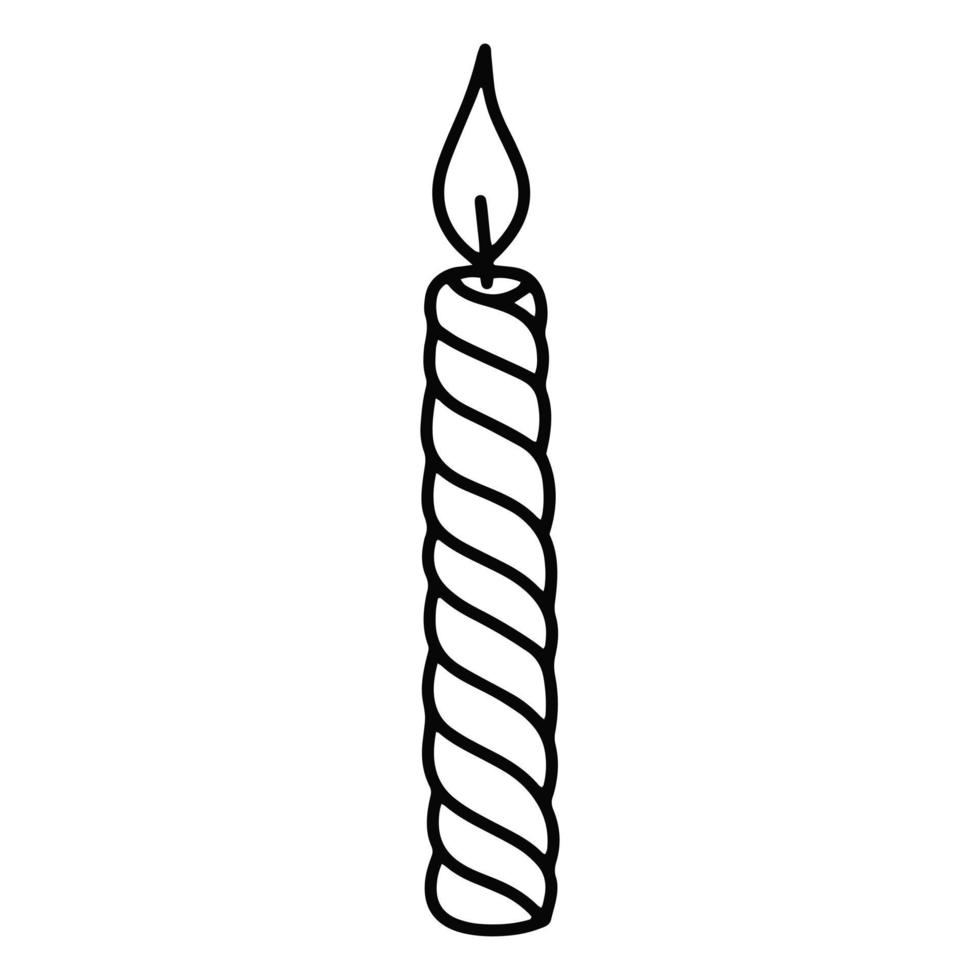 Vector doodle traditional burning candle isolated illustration.