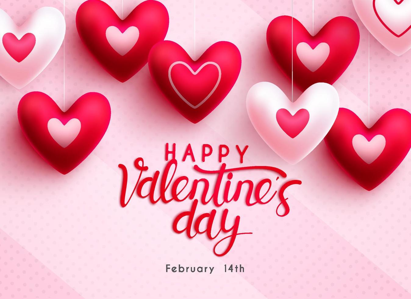 Happy valentine's day vector background design. Valentine's day text with hanging heart balloon elements
