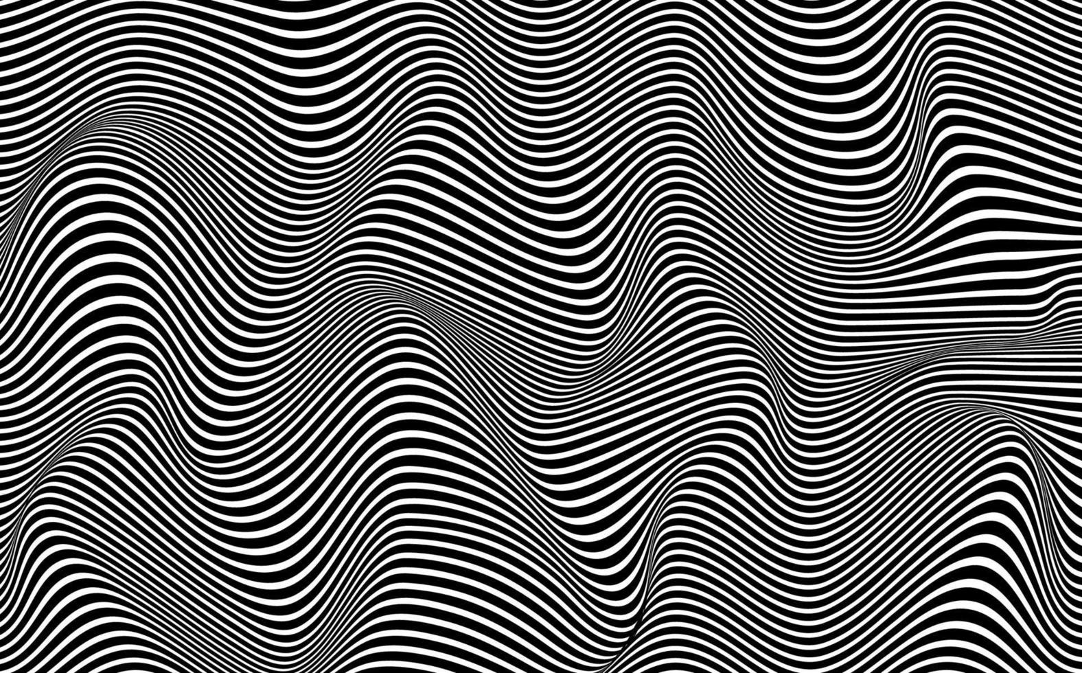 Psychedelic lines. Abstract pattern. Texture with wavy, curves stripes. Optical art background. Wave black and white design, Vector illustration hypnotic template