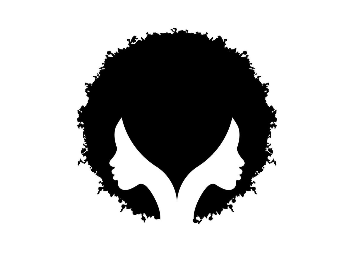 logo round design African american woman face profile with black curly afro hair. Women profile hairstyle silhouette on the white background. Vector illustration isolated