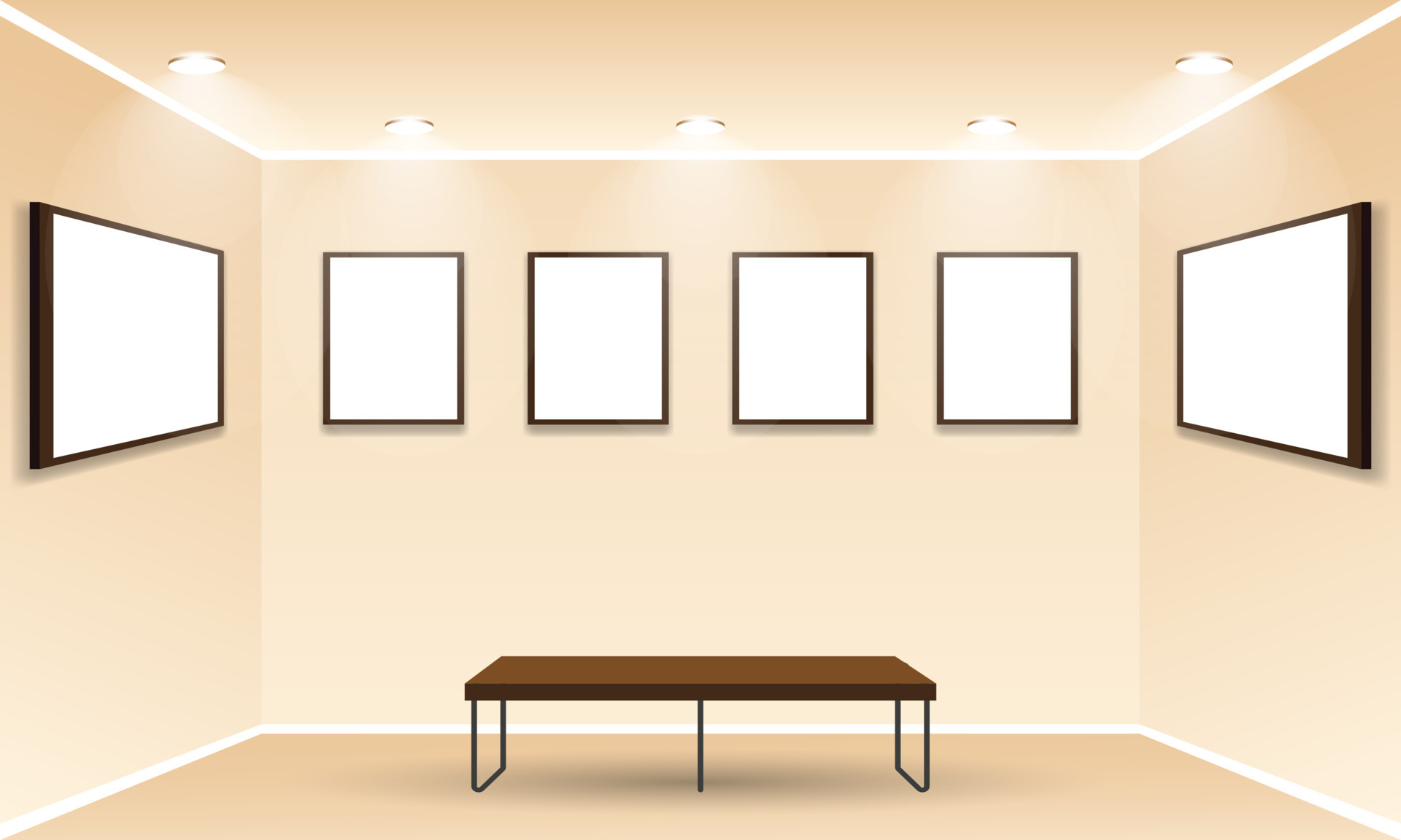 interior of empty gallery photo, painting, art with bench by vector