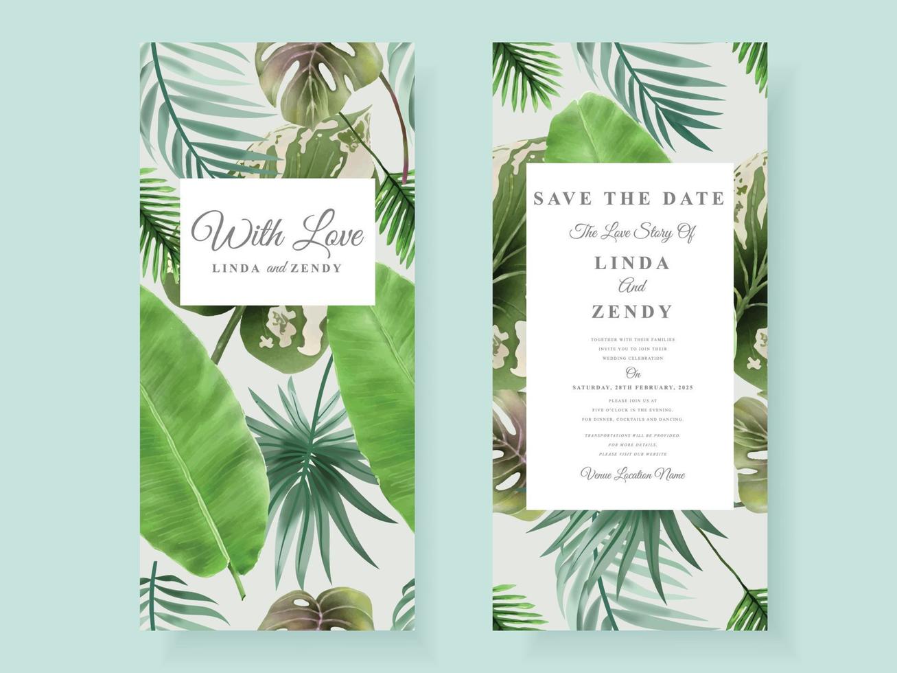 plantilla de tarjeta de invitación de boda hawaiana exótica vector