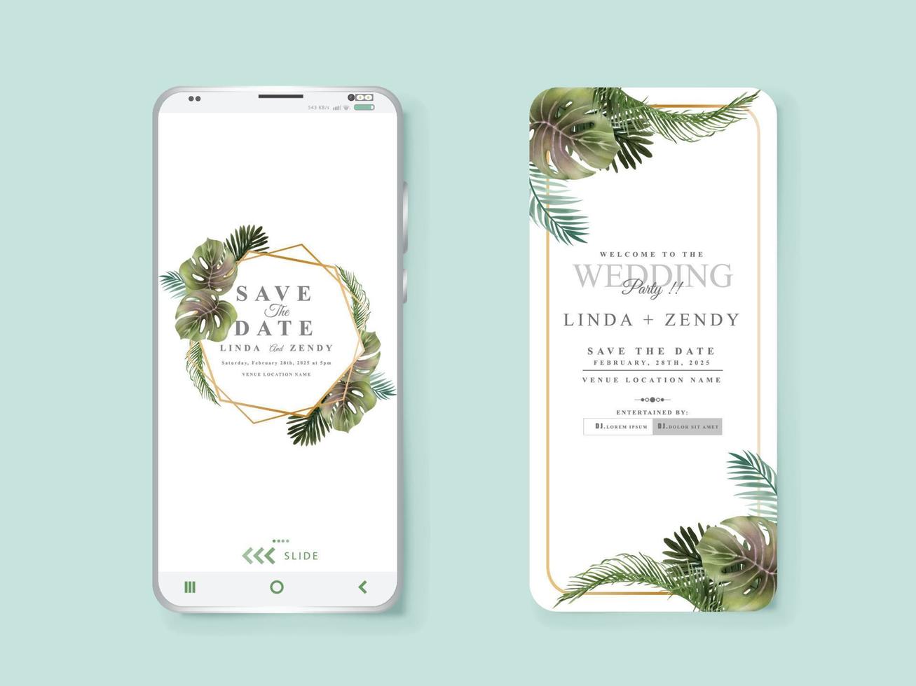 Social media Hawaiian wedding invitation template vector