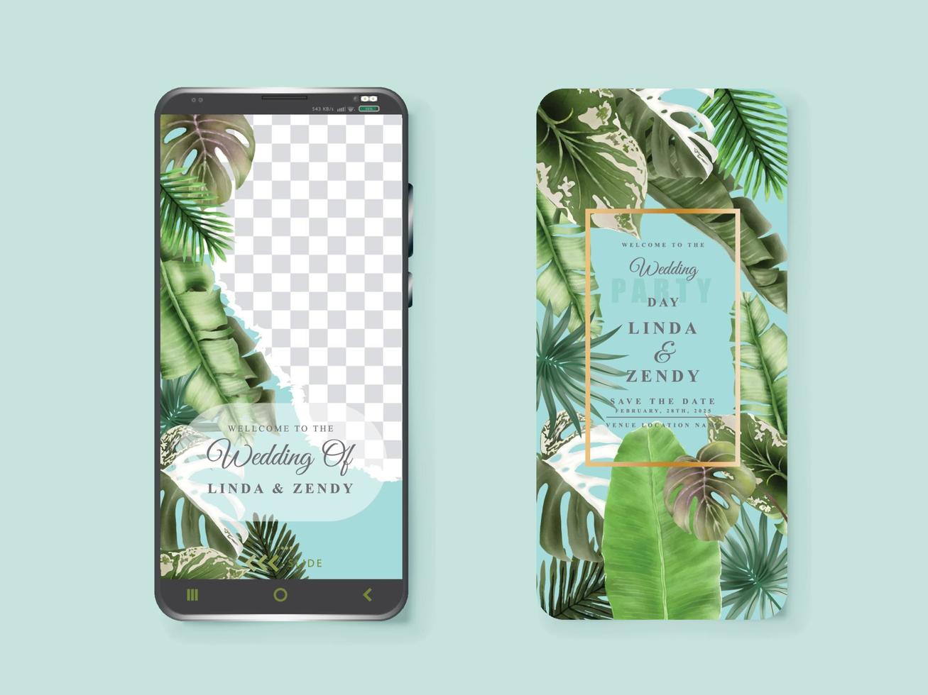 Social media Hawaiian wedding invitation template vector