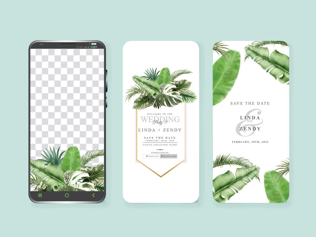 Social media Hawaiian wedding invitation template vector