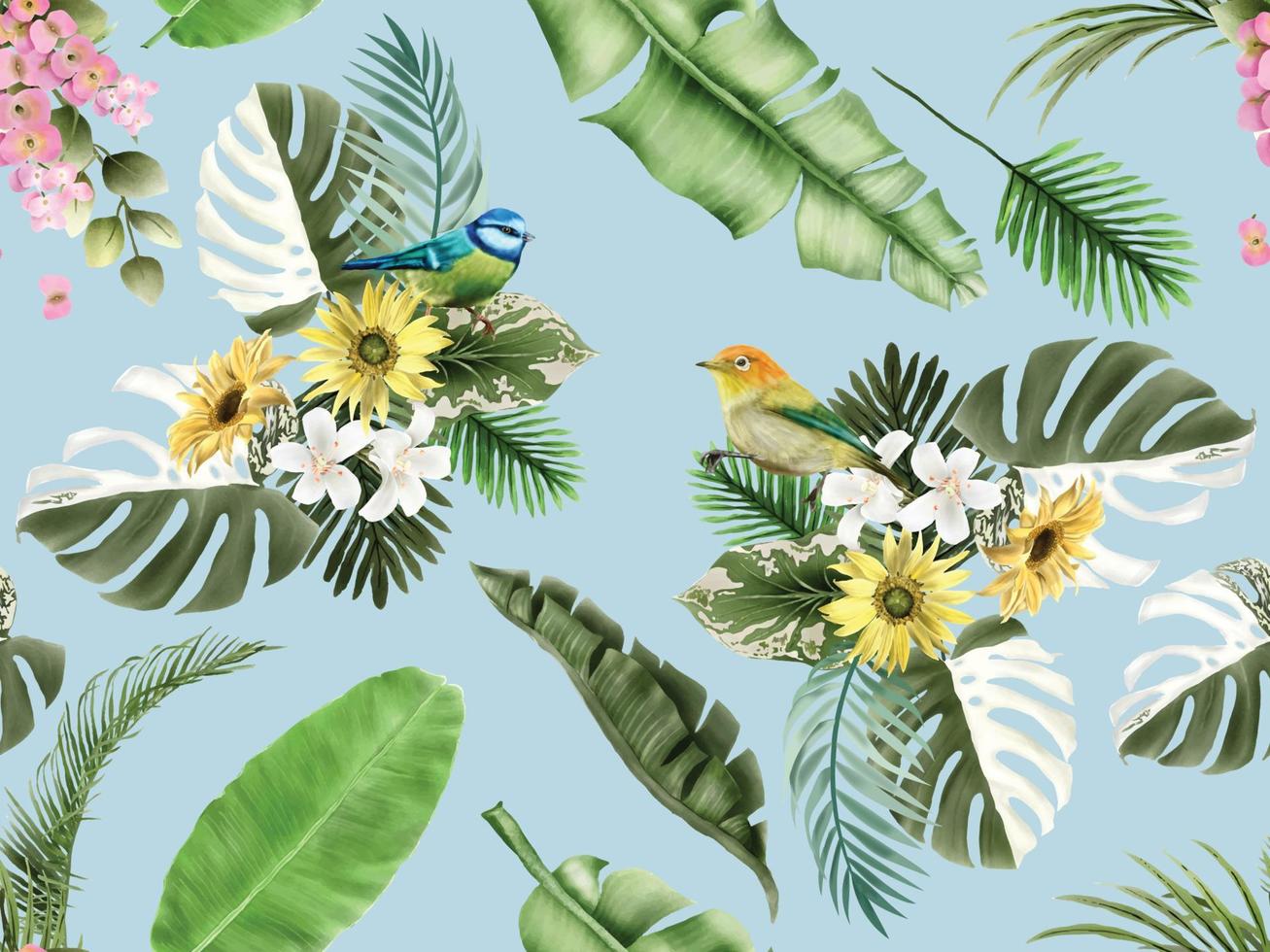 Hawaiian Exotic floral seamless pattern vector