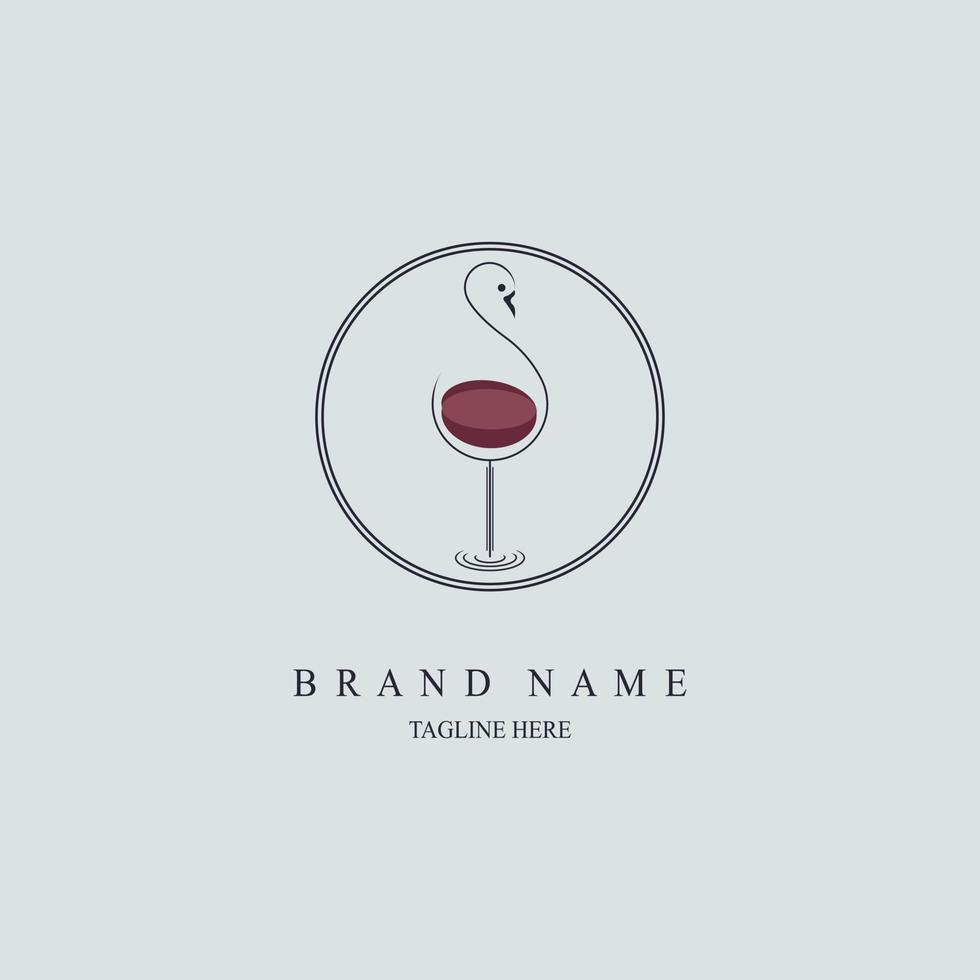 Flamingo wine glass bar logo line style template design for brand or company and other vector