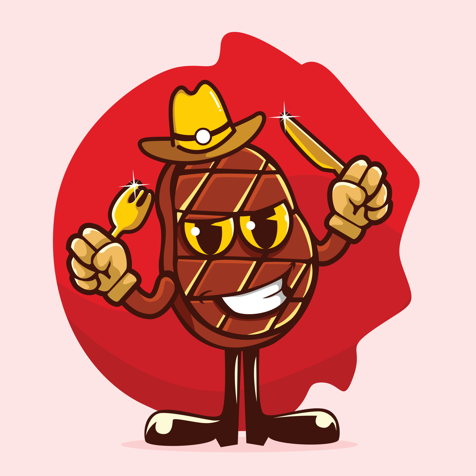 Beef steak cartoon character standing holding fork and knife 6145948 Vector Art at Vecteezy
