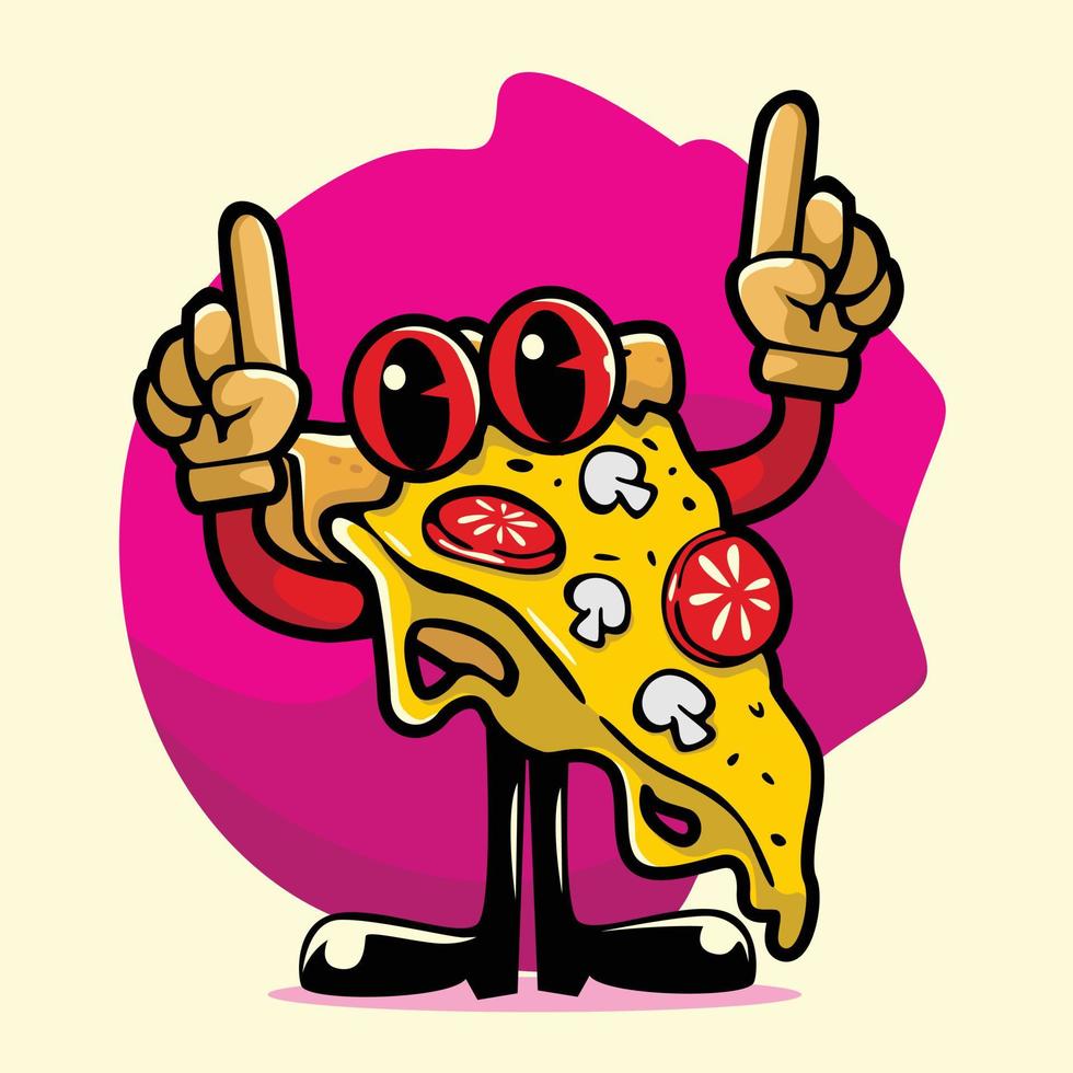 personaje de dibujos animados de pizza de pie con las manos levantadas vector