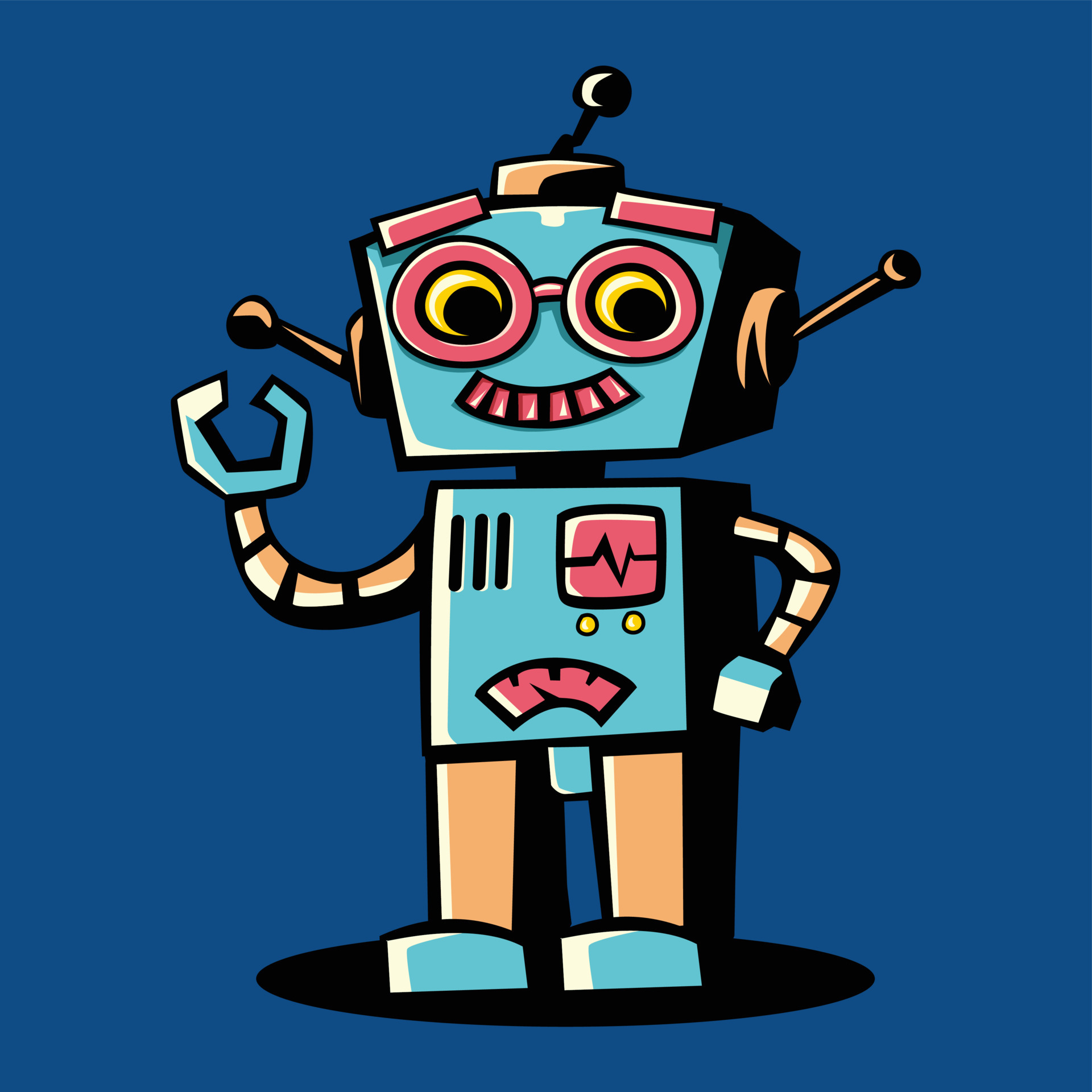 Retro robot cartoon character standing up raising hand 6145951 Vector Art at Vecteezy Retro robot cartoon character standing up raising hand 6145951 Vector Art at Vecteezy
