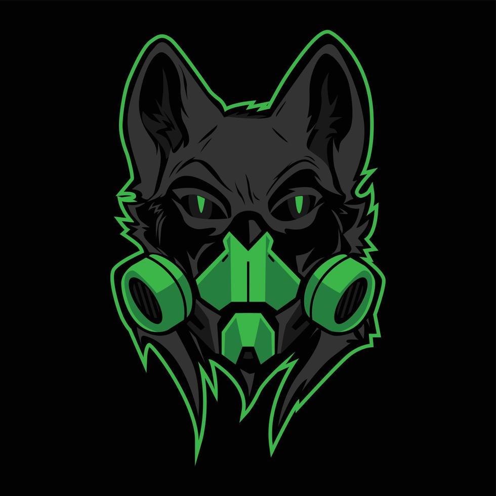 Modern wolf head vector cartoon icon wearing gas mask