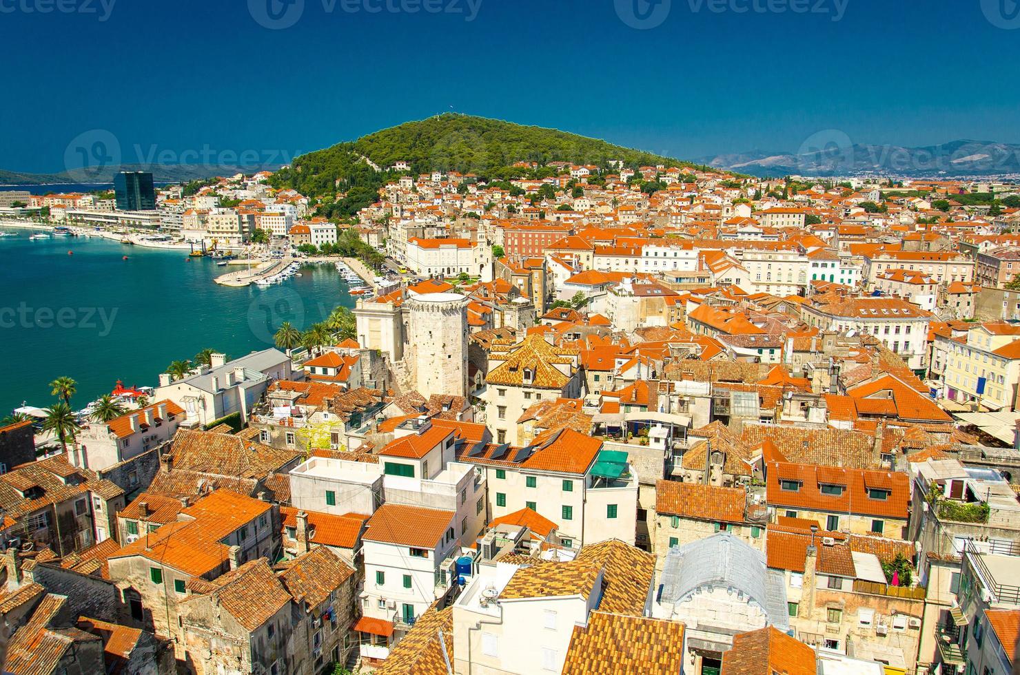 Marine waterfront and port aerial view, Split, Dalmatia, Croatia photo