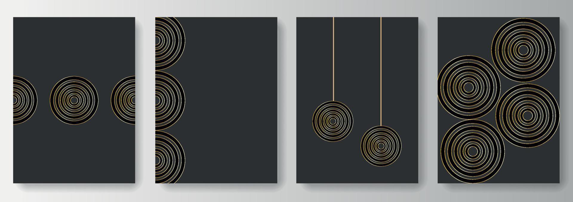 Set collection of black and gray backgrounds with golden circles and lines vector