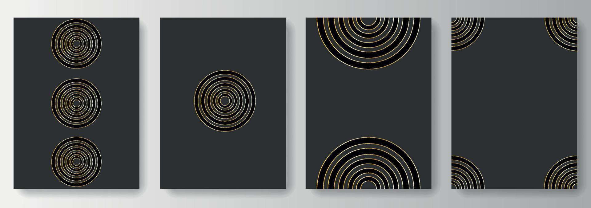 Set collection of black and gray backgrounds with golden circles and lines vector