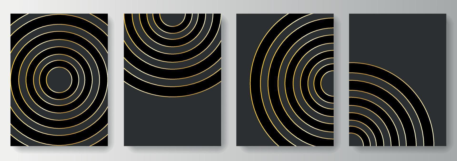 Set collection of black and gray backgrounds with golden circles and lines vector