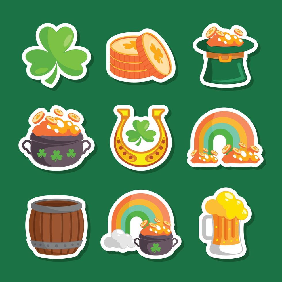 St Patricks Day Pot Of Gold Doodle Sticker Collection vector