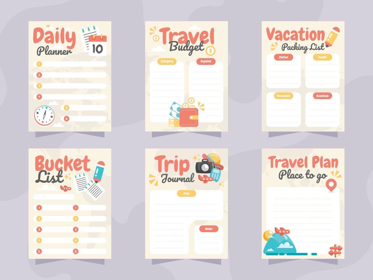 Travel Journal Template Collection vector