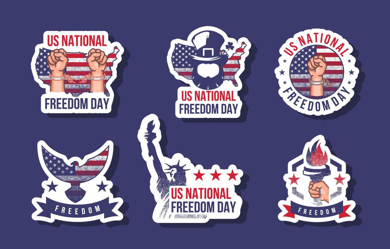 US National Freedom Day Sticker Collection vector