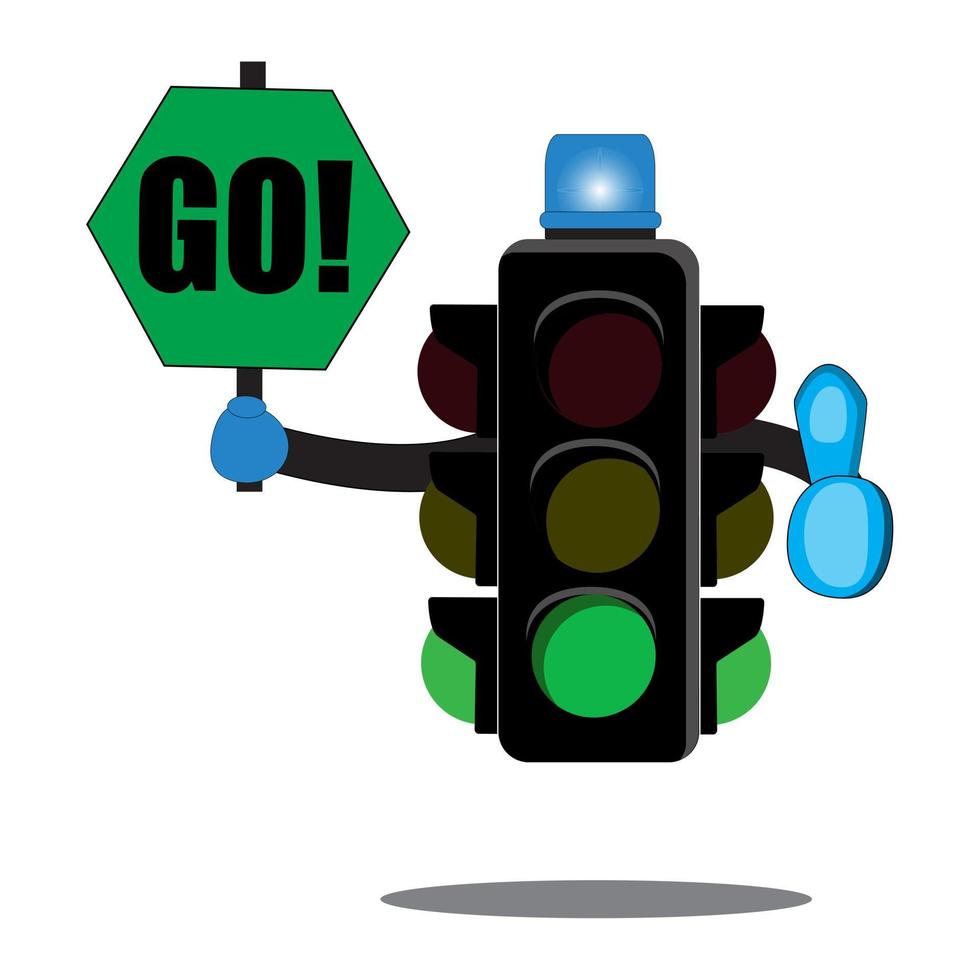 green traffic light cartoon illustration holding GO vector