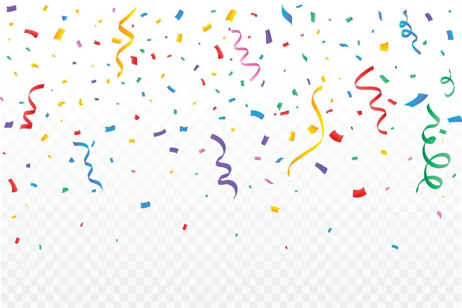 Confetti vector for the carnival background. Multicolor party ribbon and confetti falling. Colorful confetti isolated on transparent background. Festival elements. Birthday party celebration.